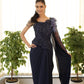 NAVY BLUE OFF-SHOULDER DRAPE DRESS
