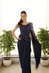 NAVY BLUE OFF-SHOULDER DRAPE DRESS