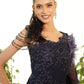 NAVY BLUE OFF-SHOULDER DRAPE DRESS