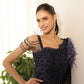 NAVY BLUE OFF-SHOULDER DRAPE DRESS