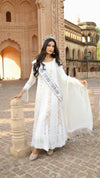 VISCOSE GEORGETTE WHITE CHIKANKARI ANARKALI