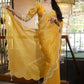 GOLD YELLOW PURE TISSUE SILK HAND EMBROIDERD SAREE