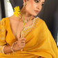GOLD YELLOW PURE TISSUE SILK HAND EMBROIDERD SAREE