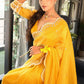 GOLD YELLOW PURE TISSUE SILK HAND EMBROIDERD SAREE