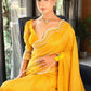 GOLD YELLOW PURE TISSUE SILK HAND EMBROIDERD SAREE