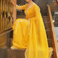GOLD YELLOW PURE TISSUE SILK HAND EMBROIDERD SAREE