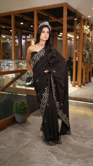 BLACK PURE OPADA SILK HAND EMBROIDERD SAREE