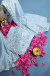Ice Blue Party Wear Mul Chanderi Suit
