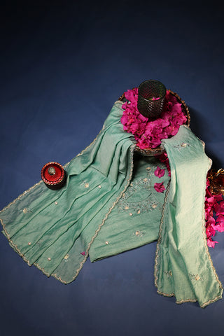 Quiet Green Unstitched Chanderi Suit