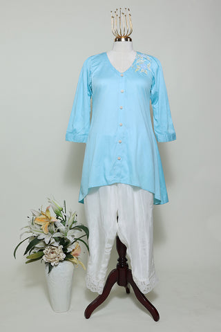 Aqua Blue Glace Cotton Co-Ord Set