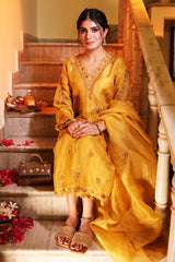 Mustard Yellow Party Wear Organza Suit