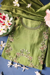 Tea Green Unstitched Chanderi Suit
