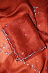 Rust Orange Unstitched Party Wear Organza Suit