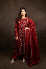 Cherry Red Organza Ready To Wear Suit