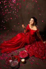 Candy Red Pure Organza Saree