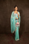 Aquamarine Glass Organza Saree