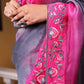 Magenta Pink and  Slate Grey Ombrey Shade Organza Saree