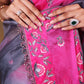 Magenta Pink and  Slate Grey Ombrey Shade Organza Saree