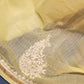 Lime Yellow Mul Chanderi Chikankari Saree