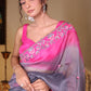 Magenta Pink and  Slate Grey Ombrey Shade Organza Saree