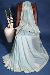Opal Blue Mul Chanderi Chikankari Saree