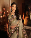 MINT GREEN HAND EMBROIDERED PURE TISSUE SAREE