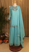 AQUA BLUE HAND EMBROIDERED SHARARA SUIT