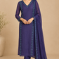 EGYPTIAN BLUE PURE CHANDERI MUL HAND EMBROIDERED SUIT