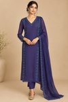 EGYPTIAN BLUE PURE CHANDERI MUL HAND EMBROIDERED SUIT