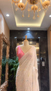 IVORY MULTI ADDORN FULL JAAL PURE GEORGETTE CHIKANKARI SAREE