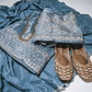 Pecific Blue Tissue Silk Unstitched Lehenga