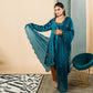 TEAL BLUE HAND EMBROIDERED HIGH & LOW SUIT SET