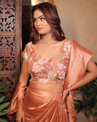 PEACH DUPION SILK DARPE SET