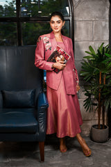 CORAL PINK BLAZER-BUSTIER-ALINE SKIRT