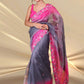 Magenta Pink and  Slate Grey Ombrey Shade Organza Saree