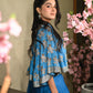 ELECTRIC BLUE HAND EMBROIDERED CAPE AND SKIRT, BUSTIER