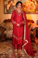 Jester Red Party Wear Organza Suit