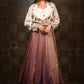 BEIGE SELF EMBROIDERED JACKET WITH BUSTIER &amp; METALLIC WINE SKIRT