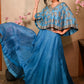 ELECTRIC BLUE HAND EMBROIDERED CAPE AND SKIRT, BUSTIER