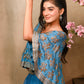 ELECTRIC BLUE HAND EMBROIDERED CAPE AND SKIRT, BUSTIER